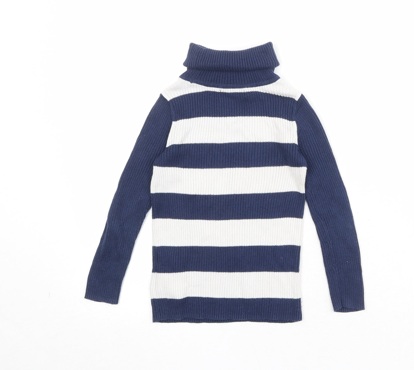 Gap Girls Blue Round Neck Striped Cotton Pullover Jumper Size 4-5 Years Pullover - Ribbed