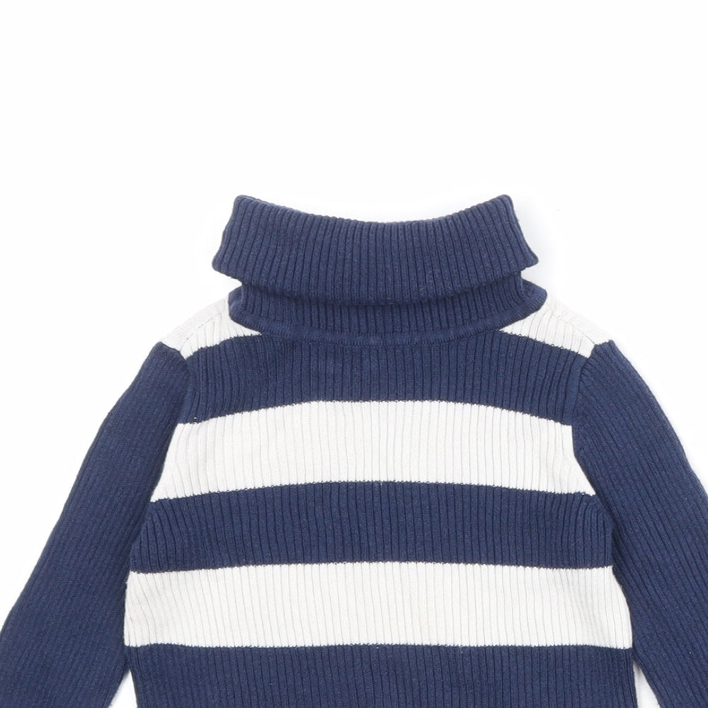 Gap Girls Blue Round Neck Striped Cotton Pullover Jumper Size 4-5 Years Pullover - Ribbed