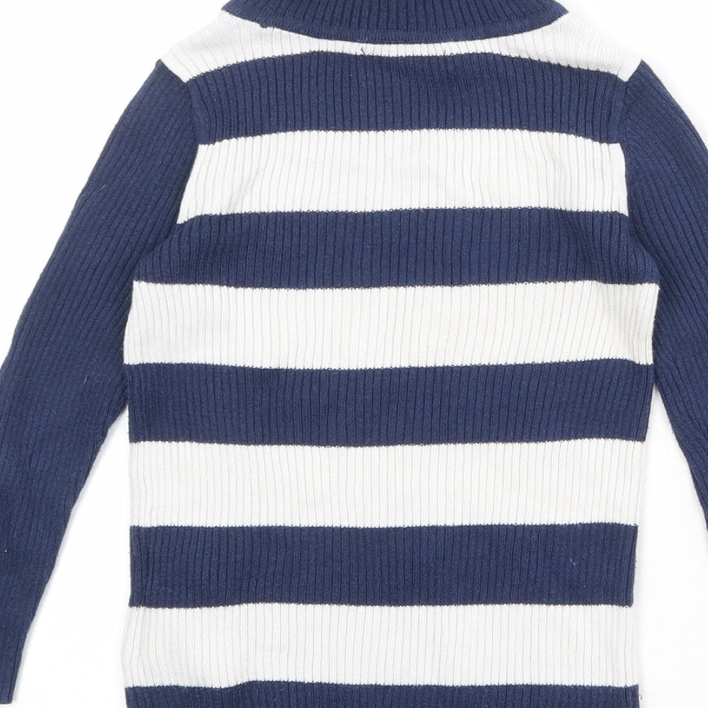 Gap Girls Blue Round Neck Striped Cotton Pullover Jumper Size 4-5 Years Pullover - Ribbed