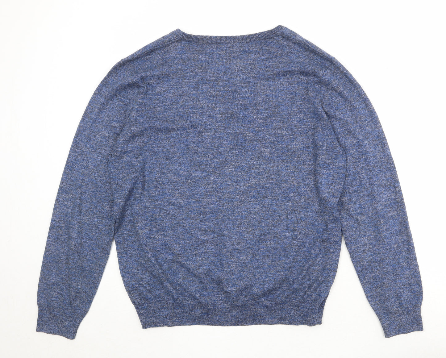 M&Co Mens Blue V-Neck Cotton Pullover Jumper Size XL Long Sleeve
