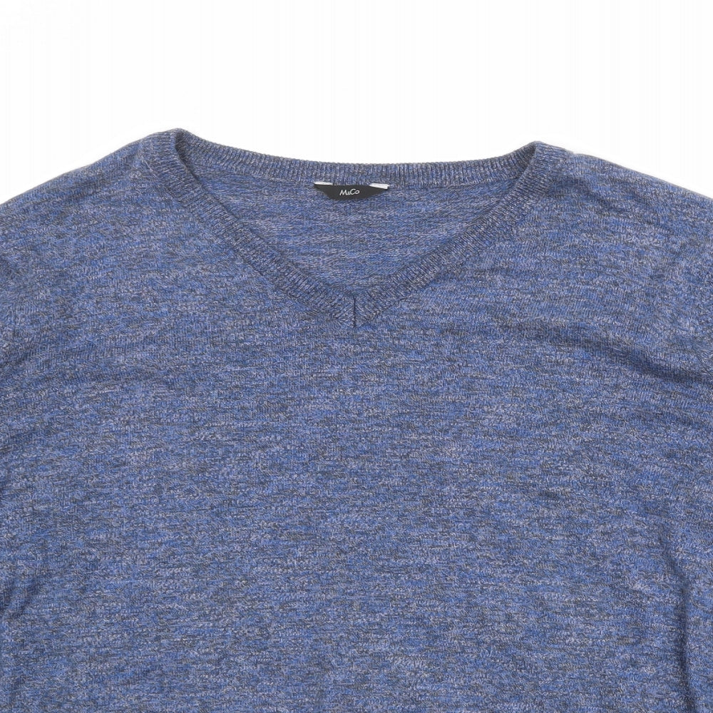 M&Co Mens Blue V-Neck Cotton Pullover Jumper Size XL Long Sleeve