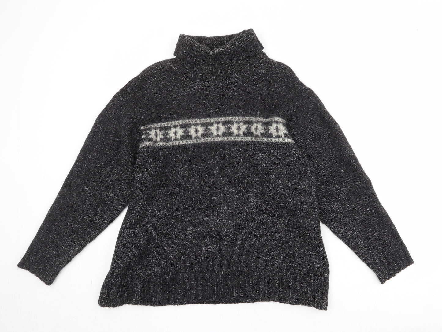 Burton Mens Black Roll Neck Geometric Wool Pullover Jumper Size XL Long Sleeve