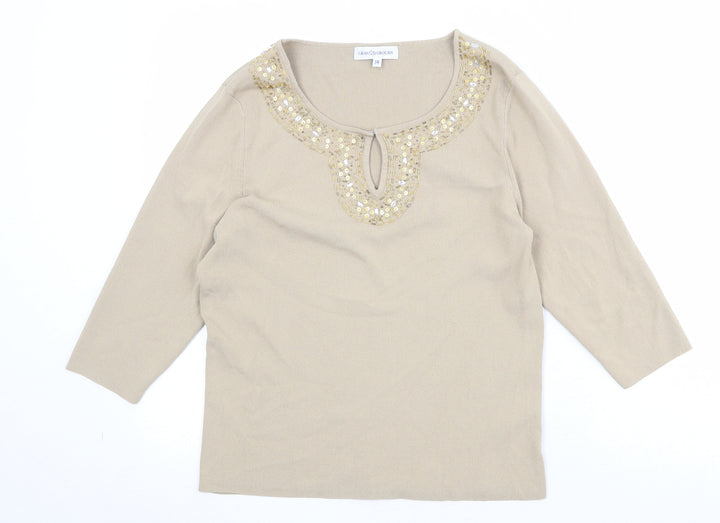Gray & Osbourn Womens Beige Scoop Neck Viscose Pullover Jumper Size 14