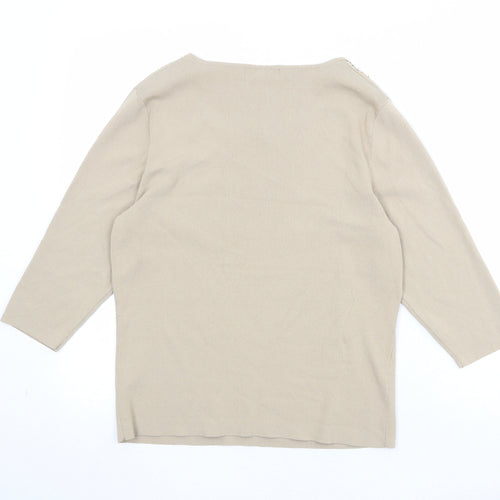 Gray & Osbourn Womens Beige Scoop Neck Viscose Pullover Jumper Size 14