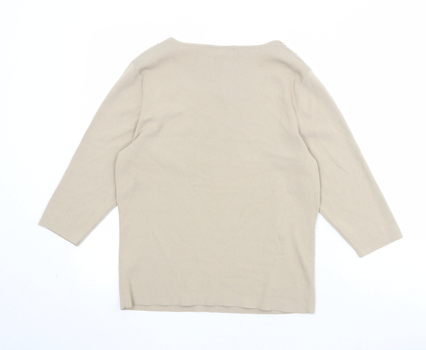 Gray & Osbourn Womens Beige Scoop Neck Viscose Pullover Jumper Size 14