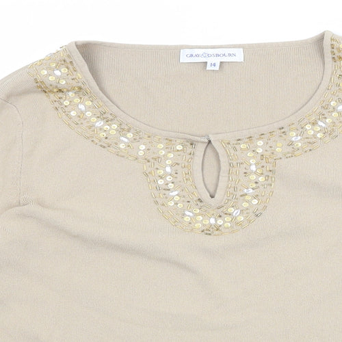 Gray & Osbourn Womens Beige Scoop Neck Viscose Pullover Jumper Size 14