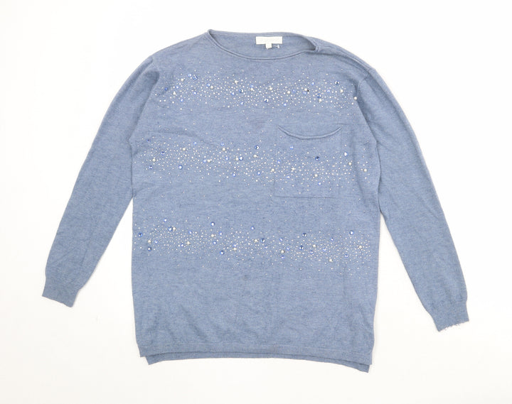 Bluotre Womens Blue Round Neck Viscose Pullover Jumper Size 10