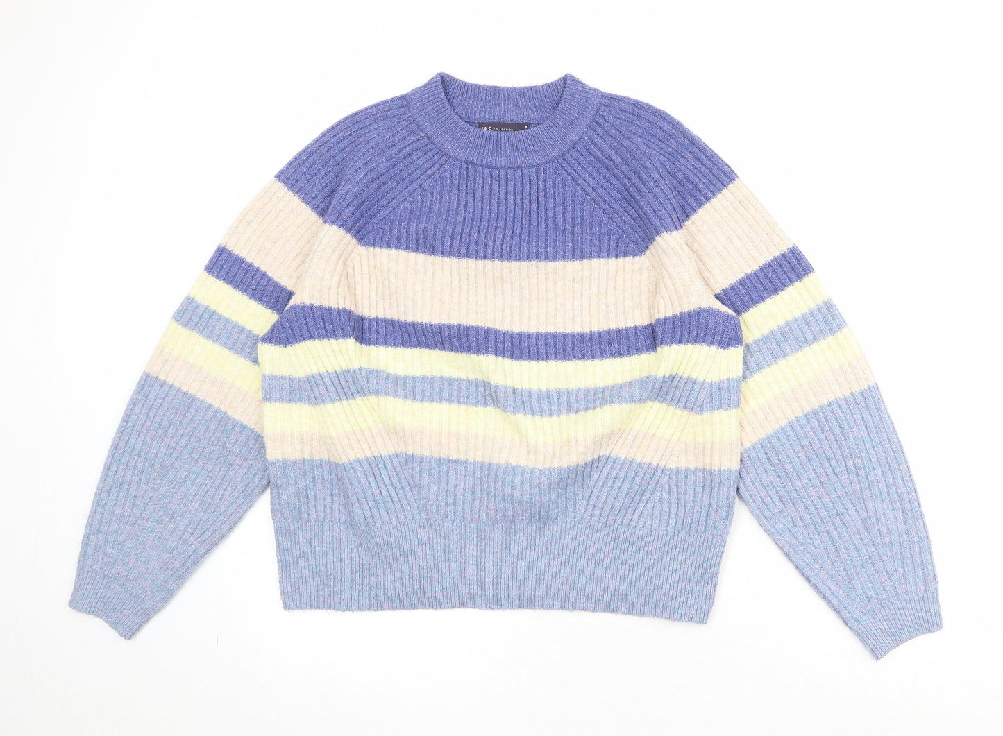 Marks and Spencer Womens Blue Round Neck Striped Acrylic Pullover Jumper Size M