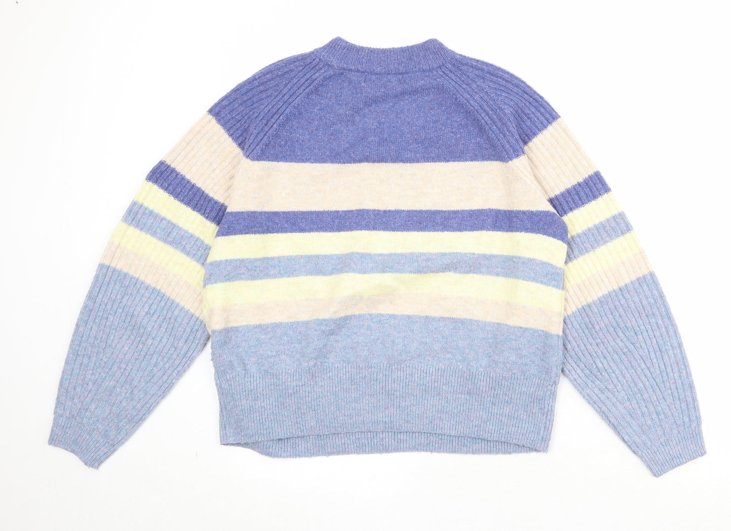 Marks and Spencer Womens Blue Round Neck Striped Acrylic Pullover Jumper Size M