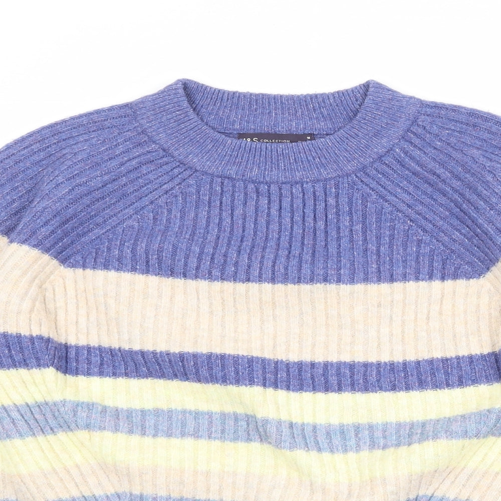 Marks and Spencer Womens Blue Round Neck Striped Acrylic Pullover Jumper Size M