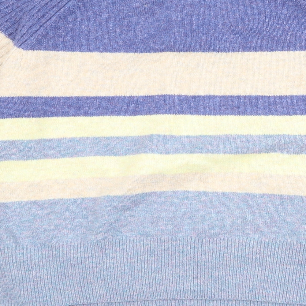 Marks and Spencer Womens Blue Round Neck Striped Acrylic Pullover Jumper Size M