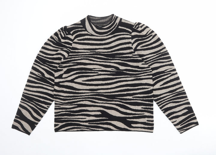 NEXT Womens Black Round Neck Animal Print Cotton Pullover Jumper Size M - Tiger Print