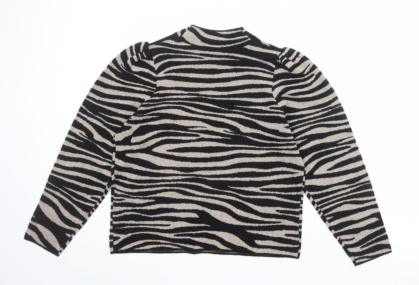 NEXT Womens Black Round Neck Animal Print Cotton Pullover Jumper Size M - Tiger Print