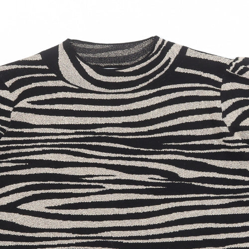 NEXT Womens Black Round Neck Animal Print Cotton Pullover Jumper Size M - Tiger Print
