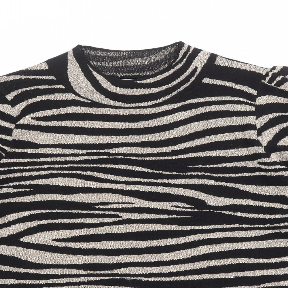 NEXT Womens Black Round Neck Animal Print Cotton Pullover Jumper Size M - Tiger Print