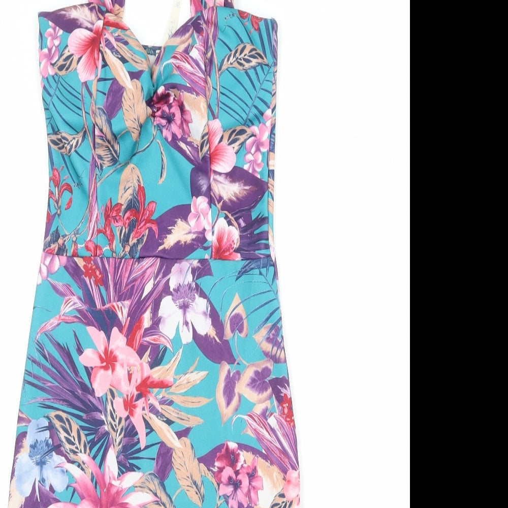 Blue Vanilla Womens Blue Floral Polyester Bodycon Size XS Sweetheart Pullover