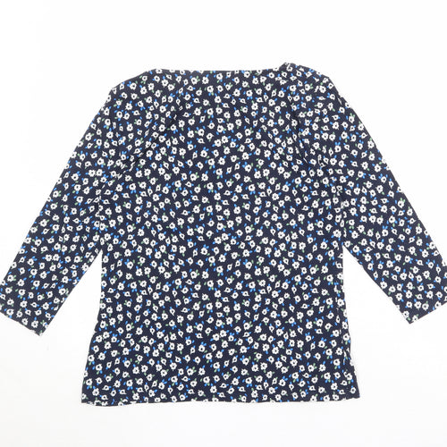 Marks and Spencer Womens Blue Floral Cotton Basic T-Shirt Size 14 Boat Neck