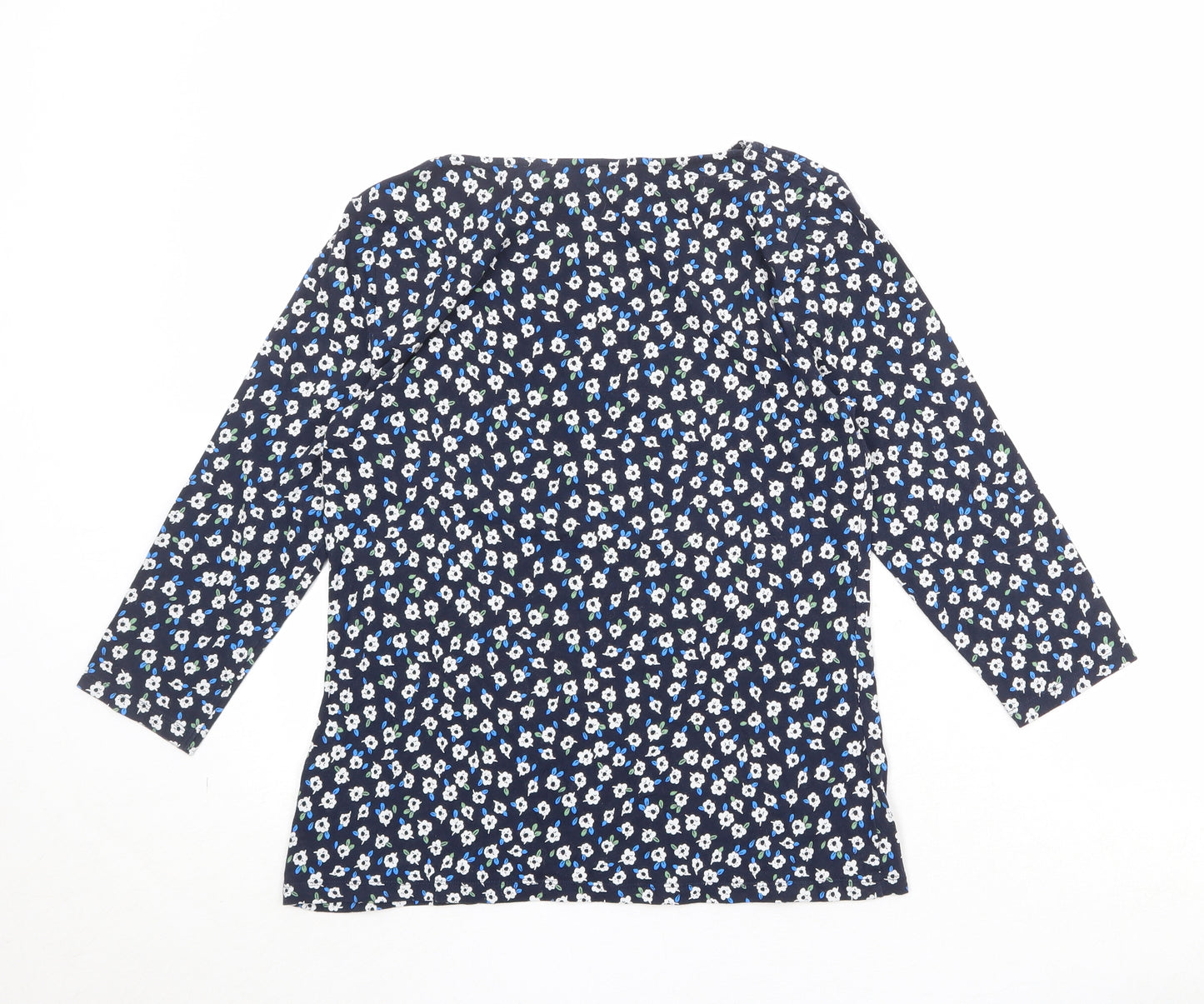 Marks and Spencer Womens Blue Floral Cotton Basic T-Shirt Size 14 Boat Neck
