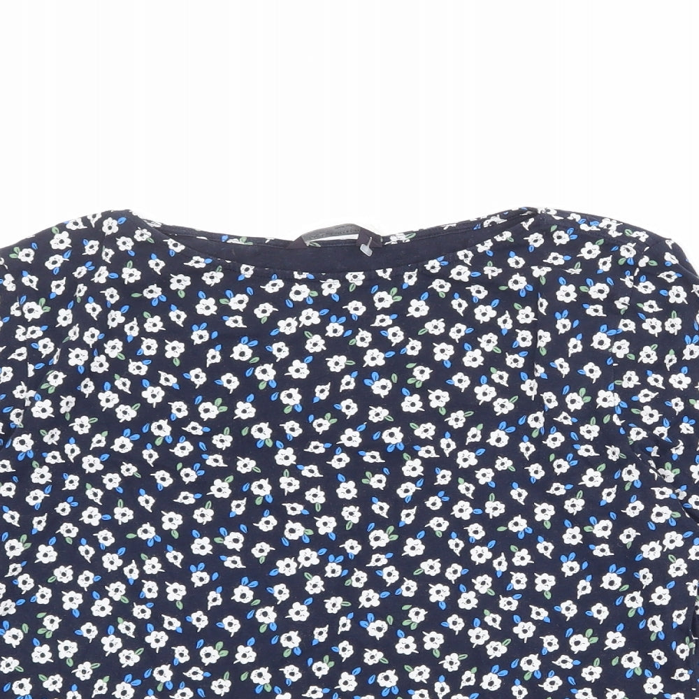 Marks and Spencer Womens Blue Floral Cotton Basic T-Shirt Size 14 Boat Neck