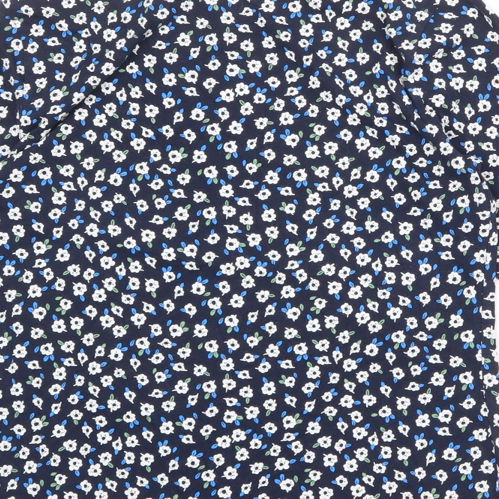Marks and Spencer Womens Blue Floral Cotton Basic T-Shirt Size 14 Boat Neck