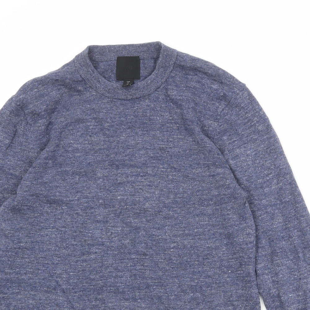 H&M Mens Blue Round Neck Cotton Pullover Jumper Size S Long Sleeve