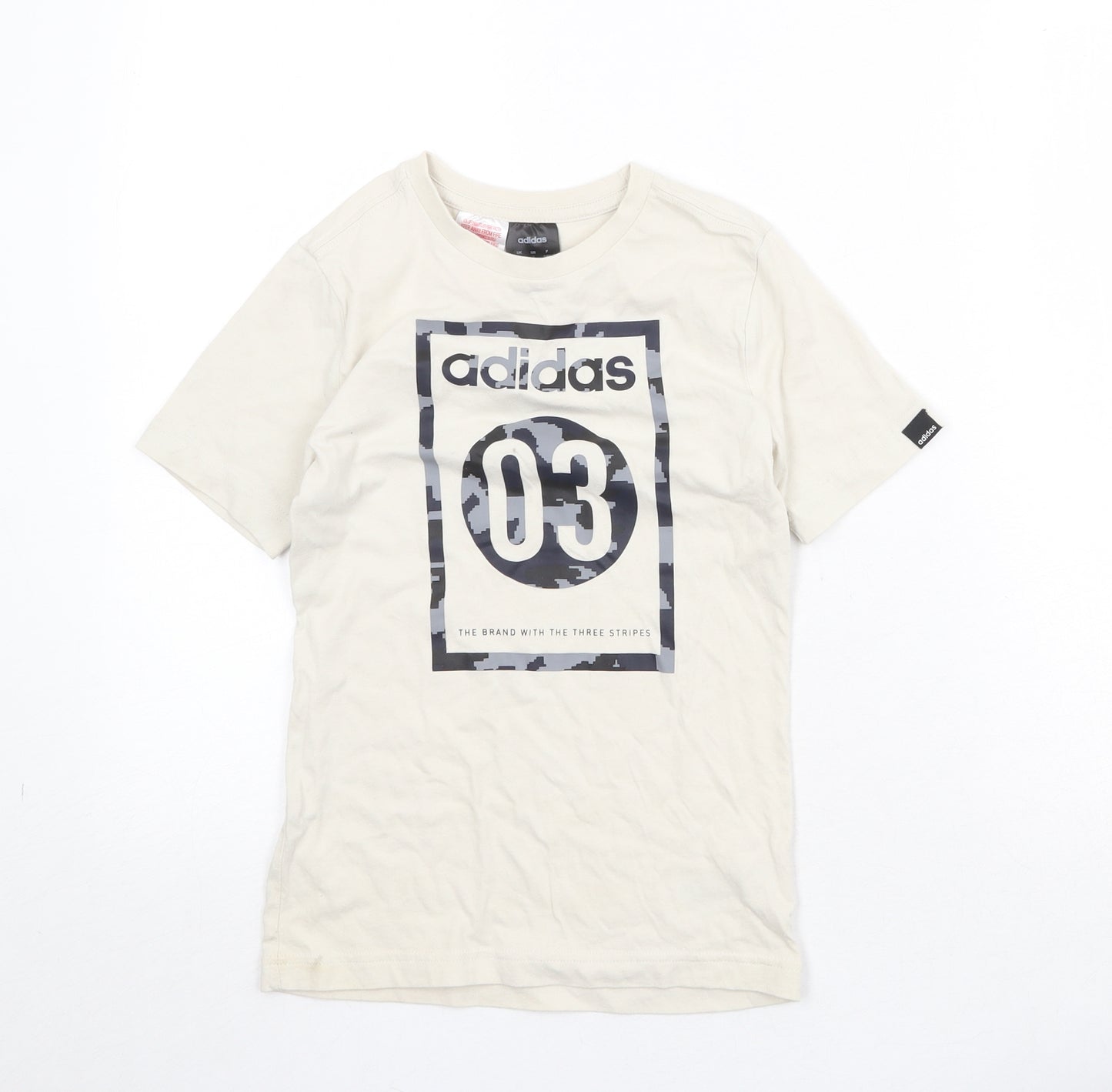 adidas Boys Ivory Cotton Pullover T-Shirt Size 9-10 Years Crew Neck Pullover