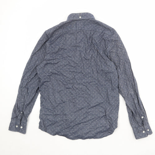H&M Mens Blue Polka Dot Cotton Button-Up Size S Collared Button