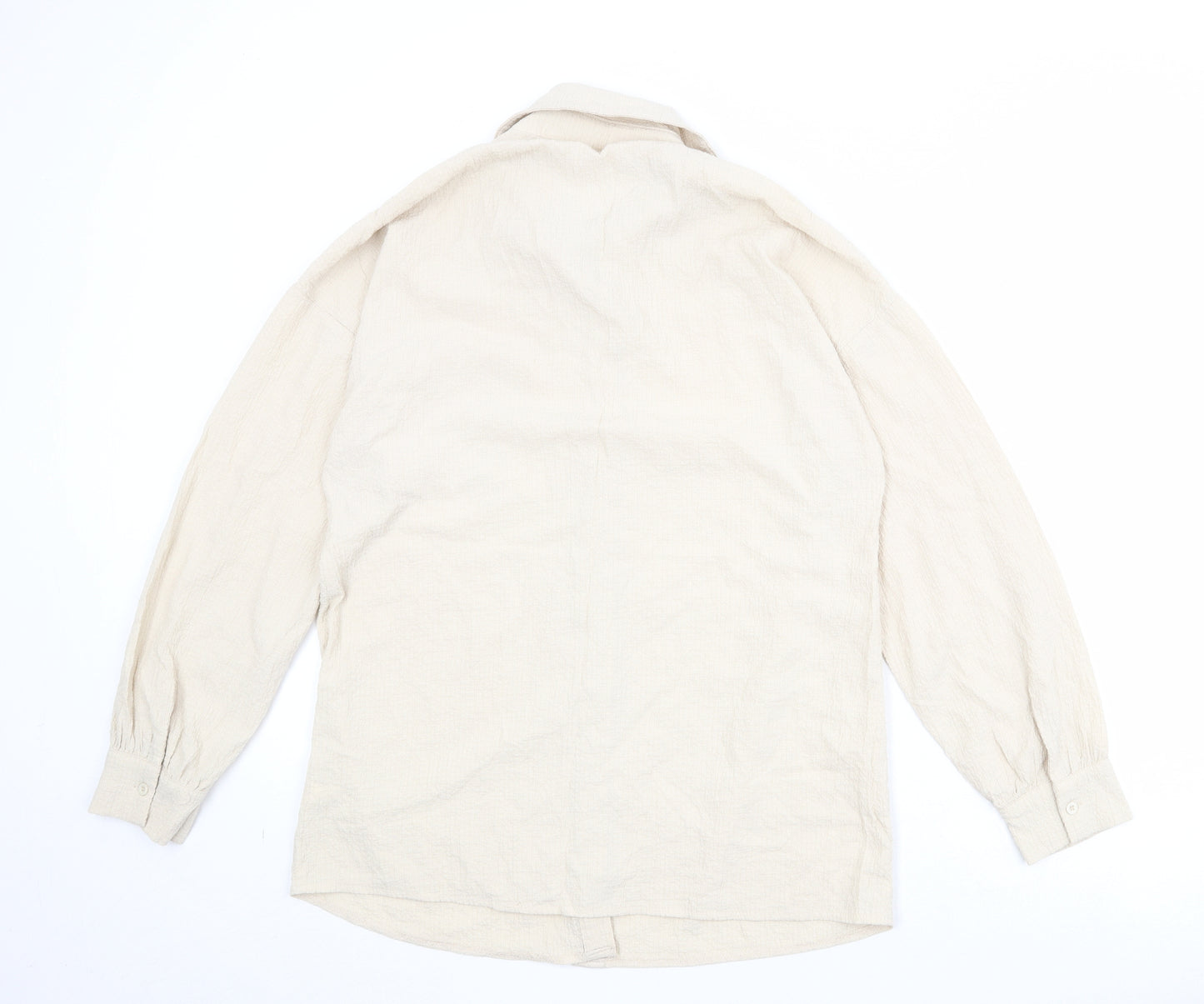 PRETTYLITTLETHING Womens Beige Polyester Basic Button-Up Size 12 Collared