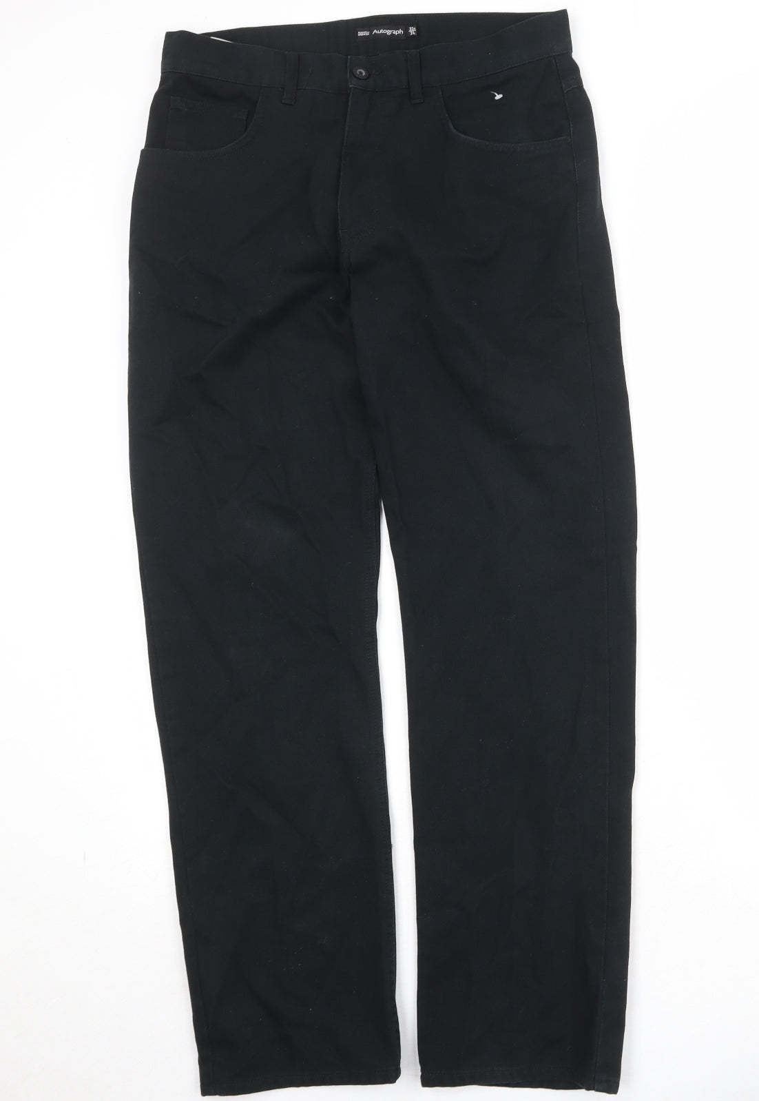 Marks and Spencer Mens Black Cotton Straight Jeans Size 32 in Regular Zip