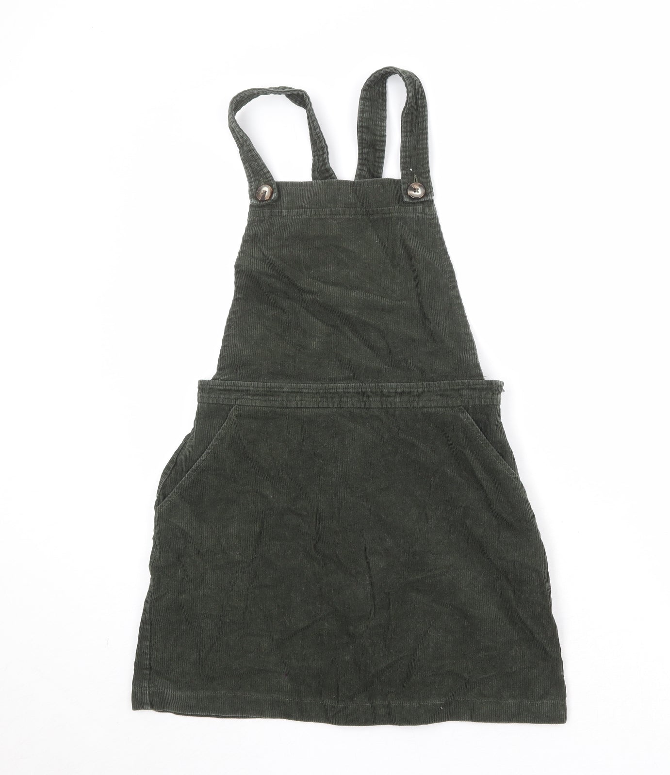 Urban renewal Womens Green Cotton Pinafore/Dungaree Dress Size S Square Neck Zip