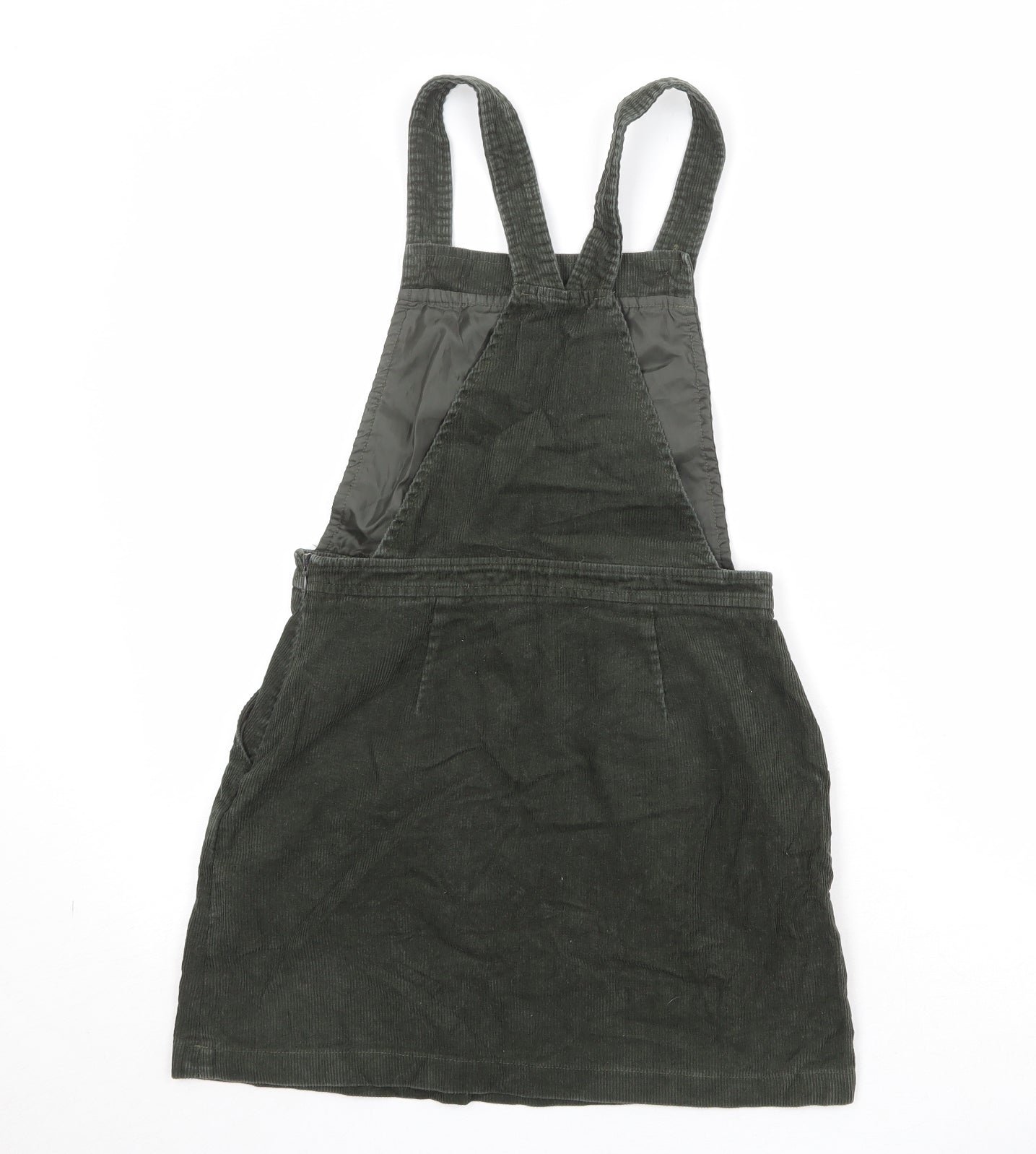 Urban renewal Womens Green Cotton Pinafore/Dungaree Dress Size S Square Neck Zip