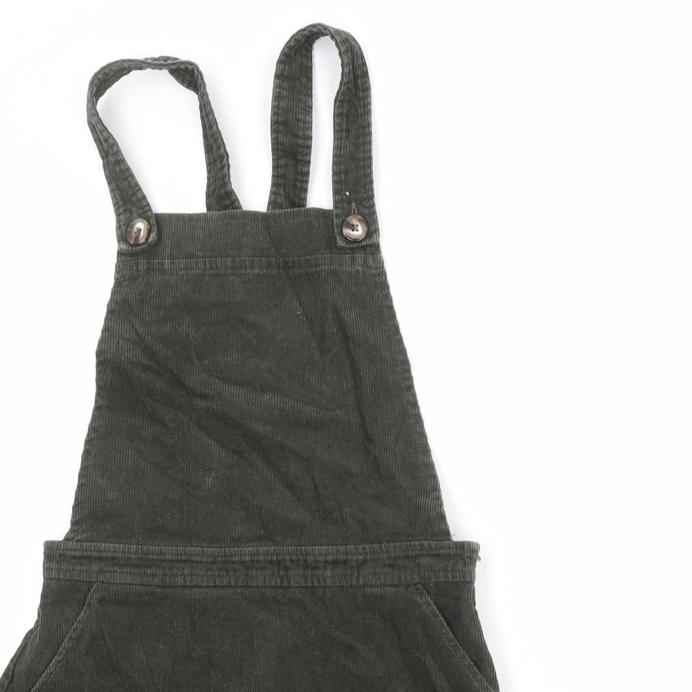 Urban renewal Womens Green Cotton Pinafore/Dungaree Dress Size S Square Neck Zip