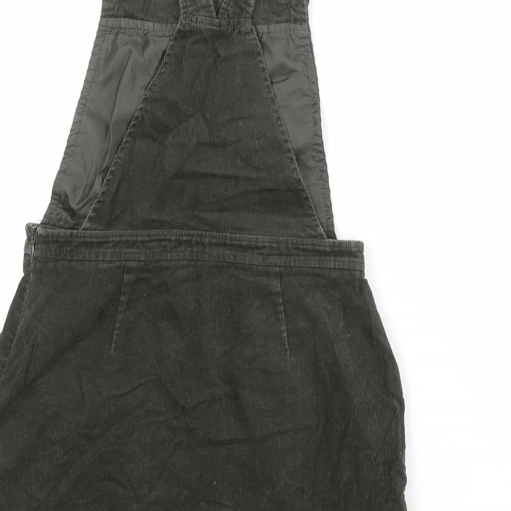 Urban renewal Womens Green Cotton Pinafore/Dungaree Dress Size S Square Neck Zip