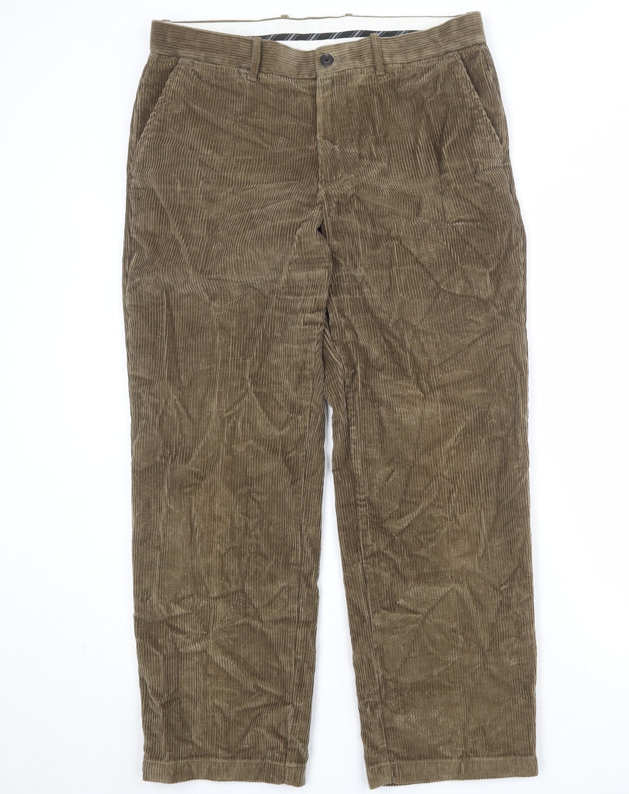 Marks and Spencer Mens Brown Cotton Trousers Size 34 in Regular Zip