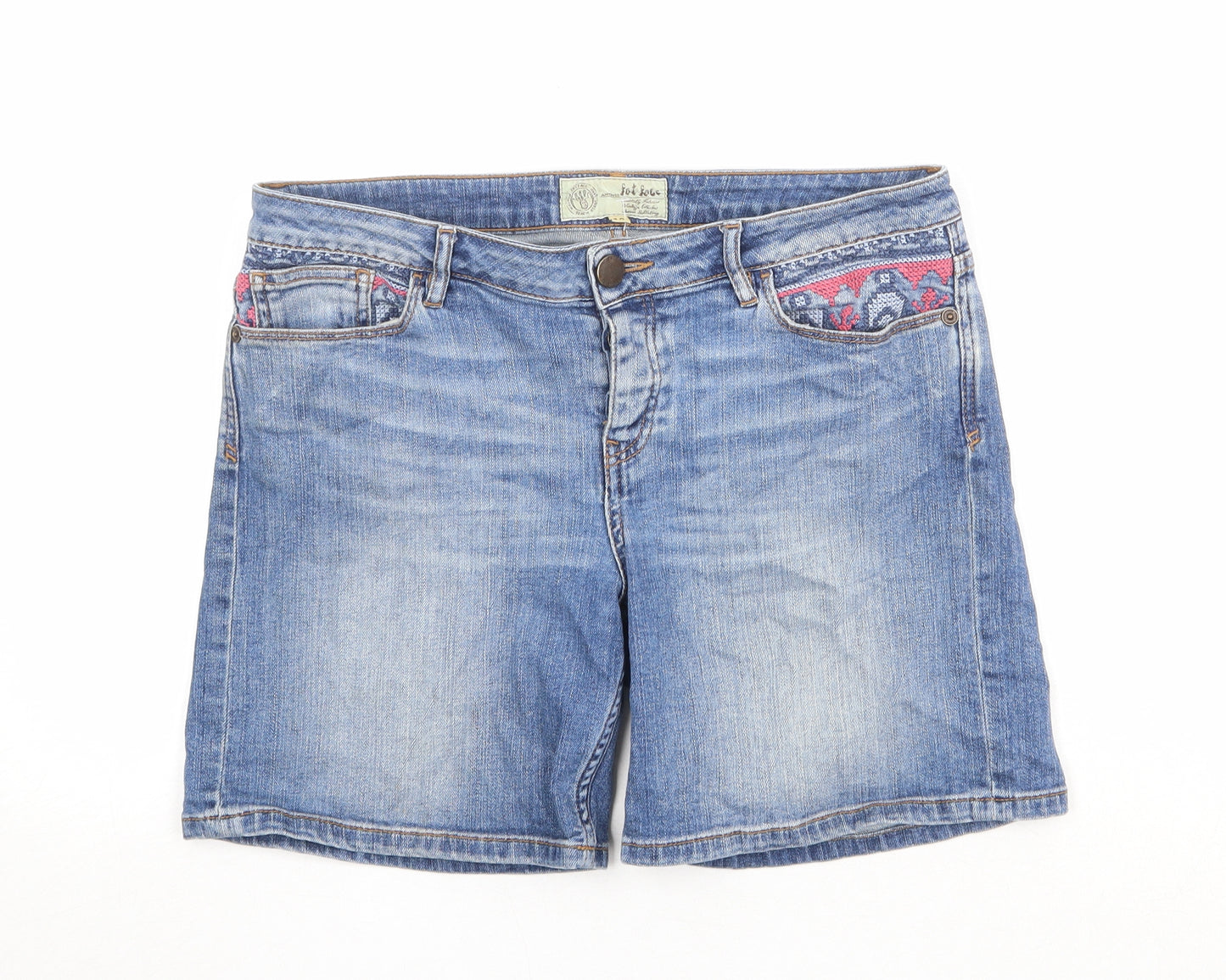 Fat Face Womens Blue Cotton Boyfriend Shorts Size 10 Regular Zip
