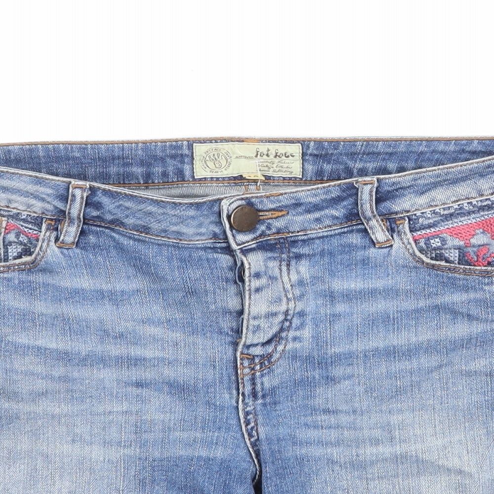 Fat Face Womens Blue Cotton Boyfriend Shorts Size 10 Regular Zip