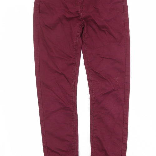 M&Co Girls Red Cotton Skinny Jeans Size 11 Years Regular Zip