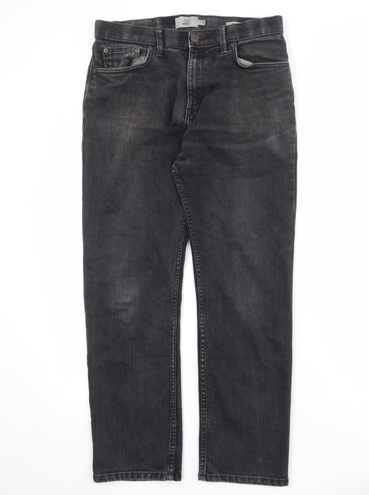 Marks and Spencer Mens Grey Cotton Straight Jeans Size 32 in Regular Zip
