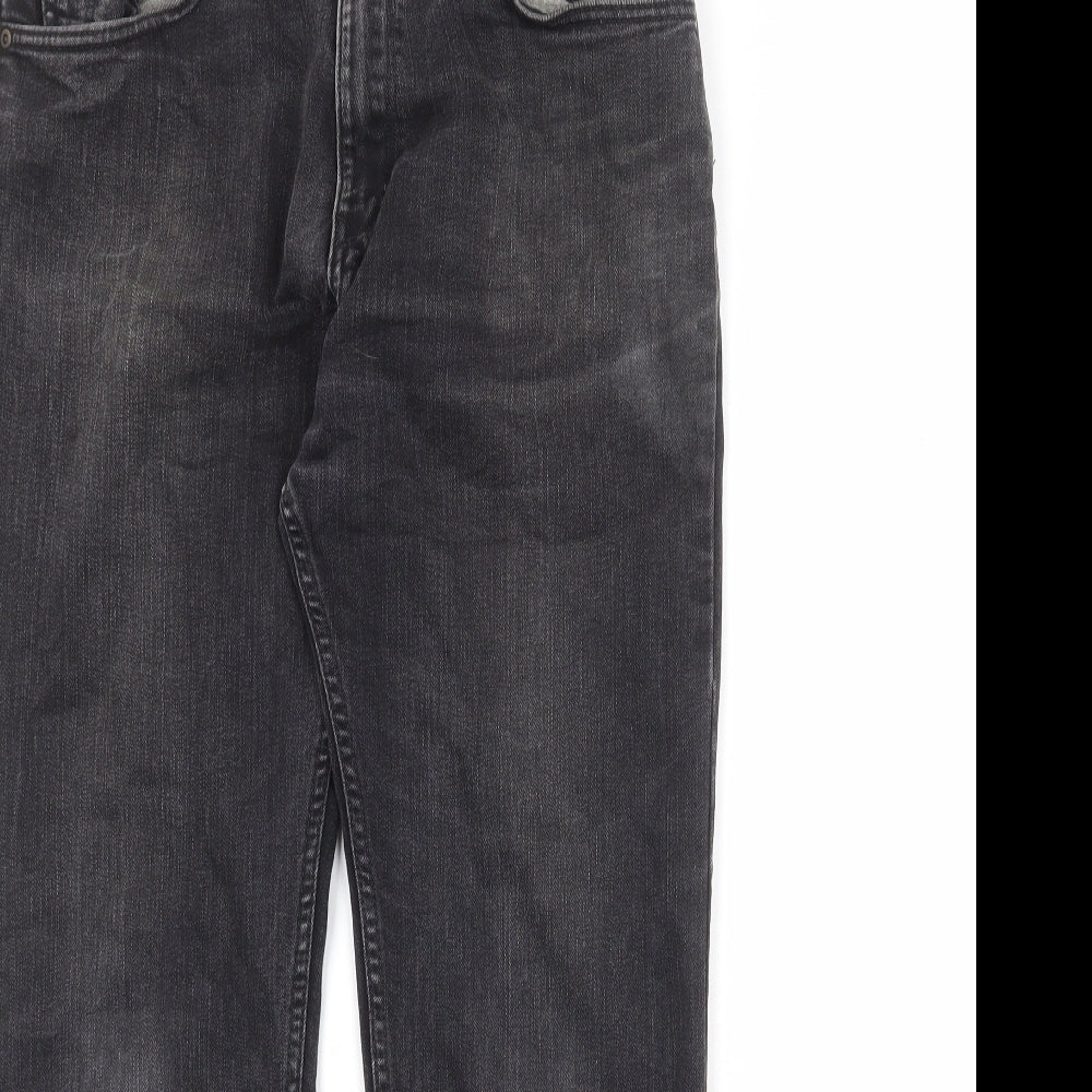 Marks and Spencer Mens Grey Cotton Straight Jeans Size 32 in Regular Zip