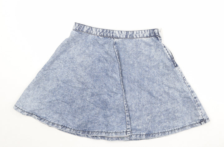 Topshop Womens Blue Cotton Skater Skirt Size 28 in Zip