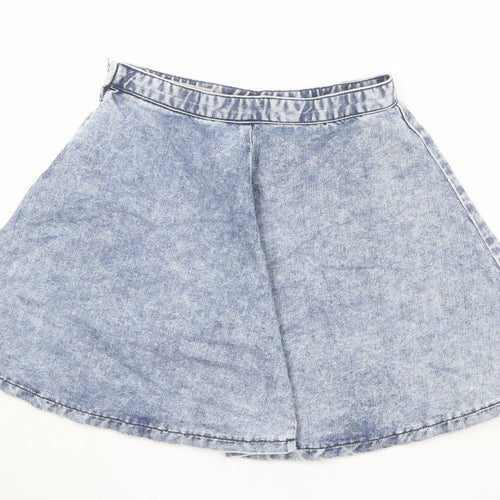 Topshop Womens Blue Cotton Skater Skirt Size 28 in Zip