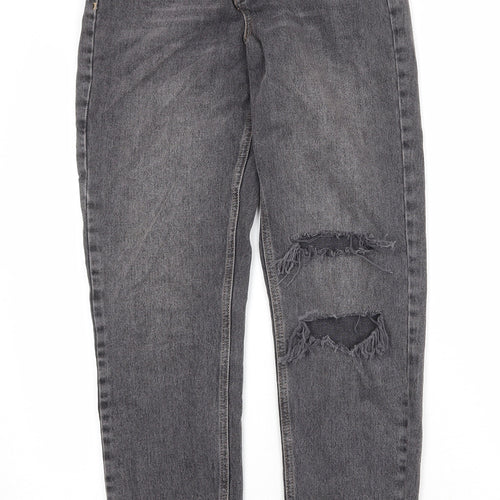 Topshop Womens Black Cotton Straight Jeans Size 26 in Regular Zip