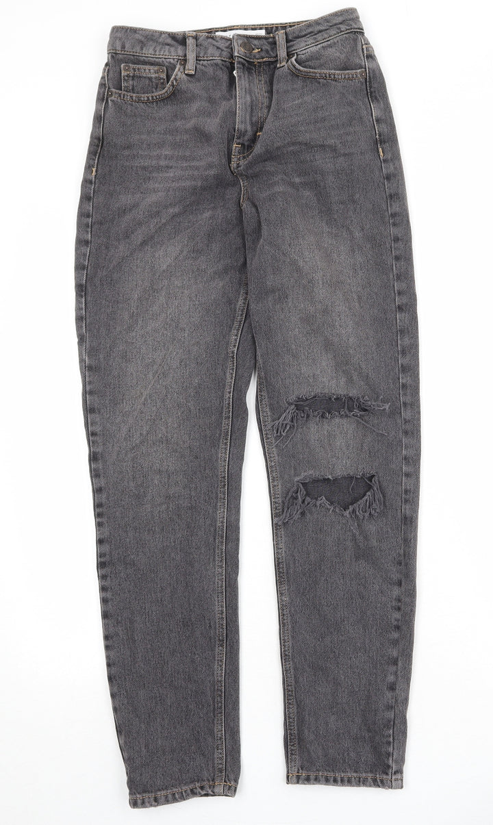 Topshop Womens Black Cotton Straight Jeans Size 26 in Regular Zip