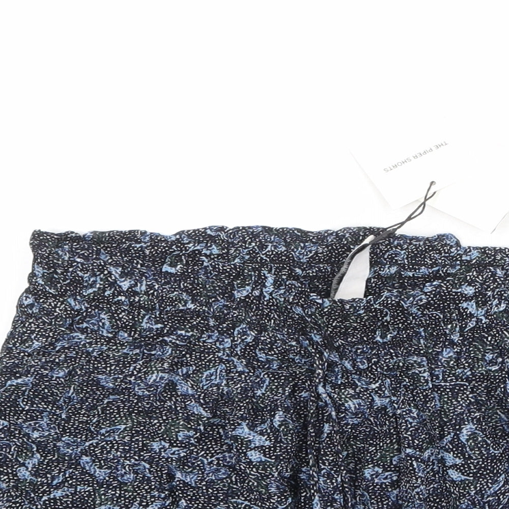 Zara Womens Black Geometric Viscose Basic Shorts Size XS Regular Drawstring