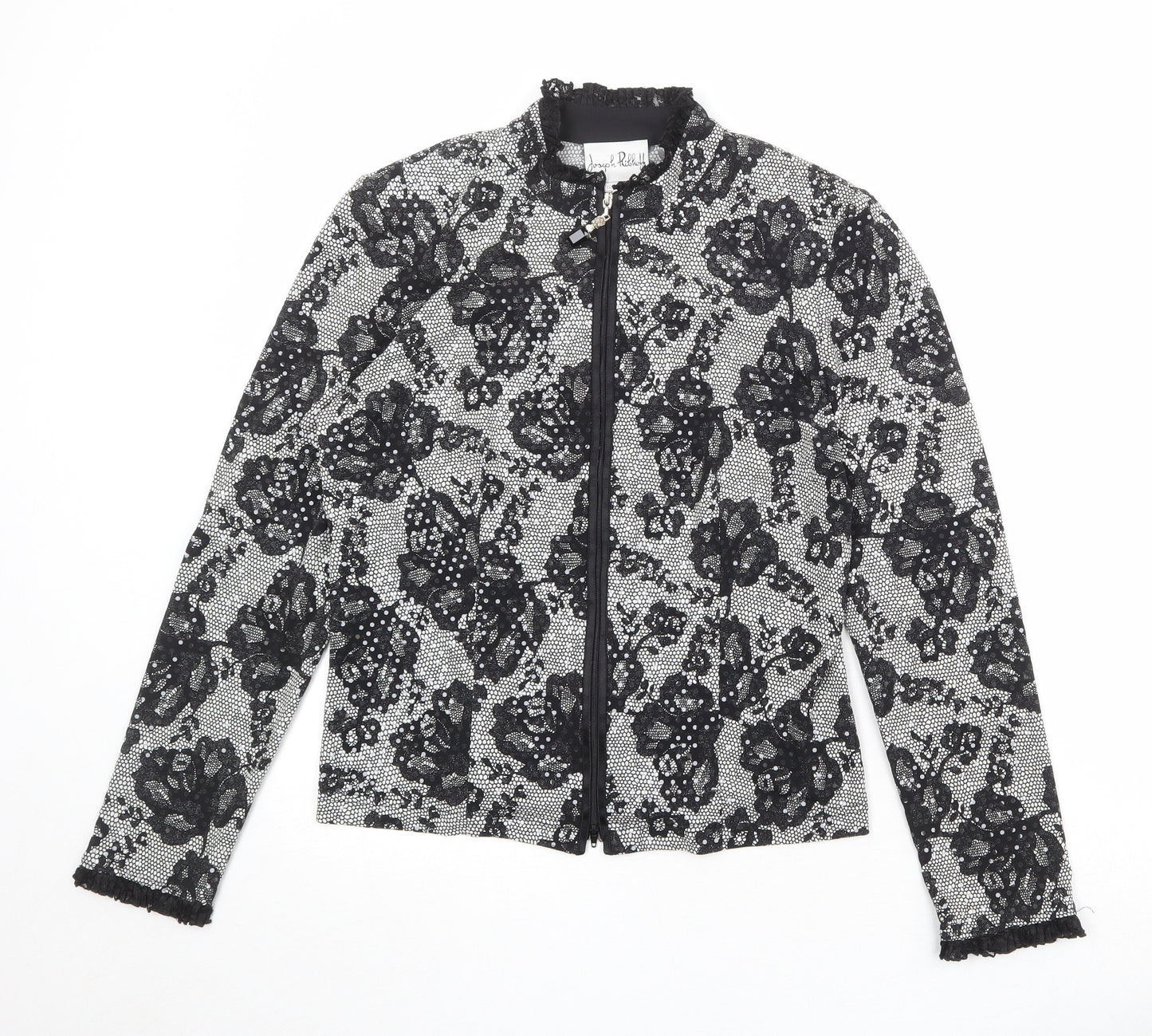 Joseph Ribkoff Womens Black Geometric Jacket Size 12 Zip - Flower Detail