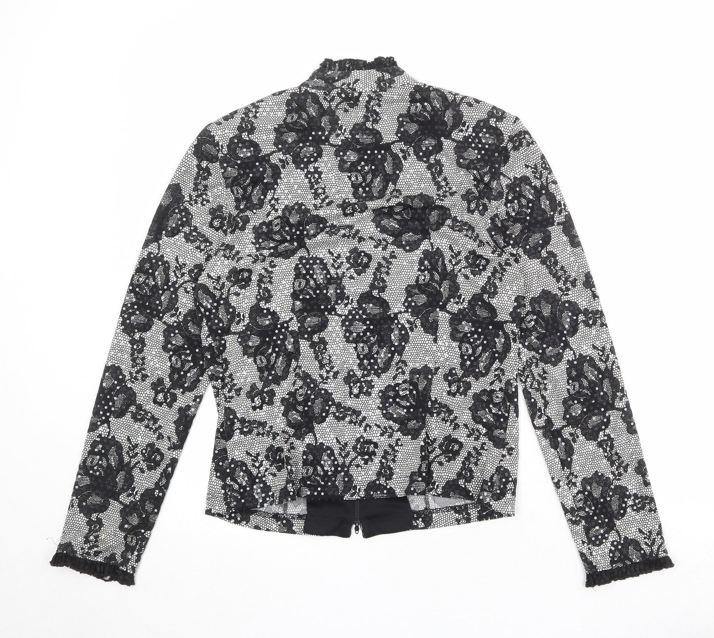 Joseph Ribkoff Womens Black Geometric Jacket Size 12 Zip - Flower Detail