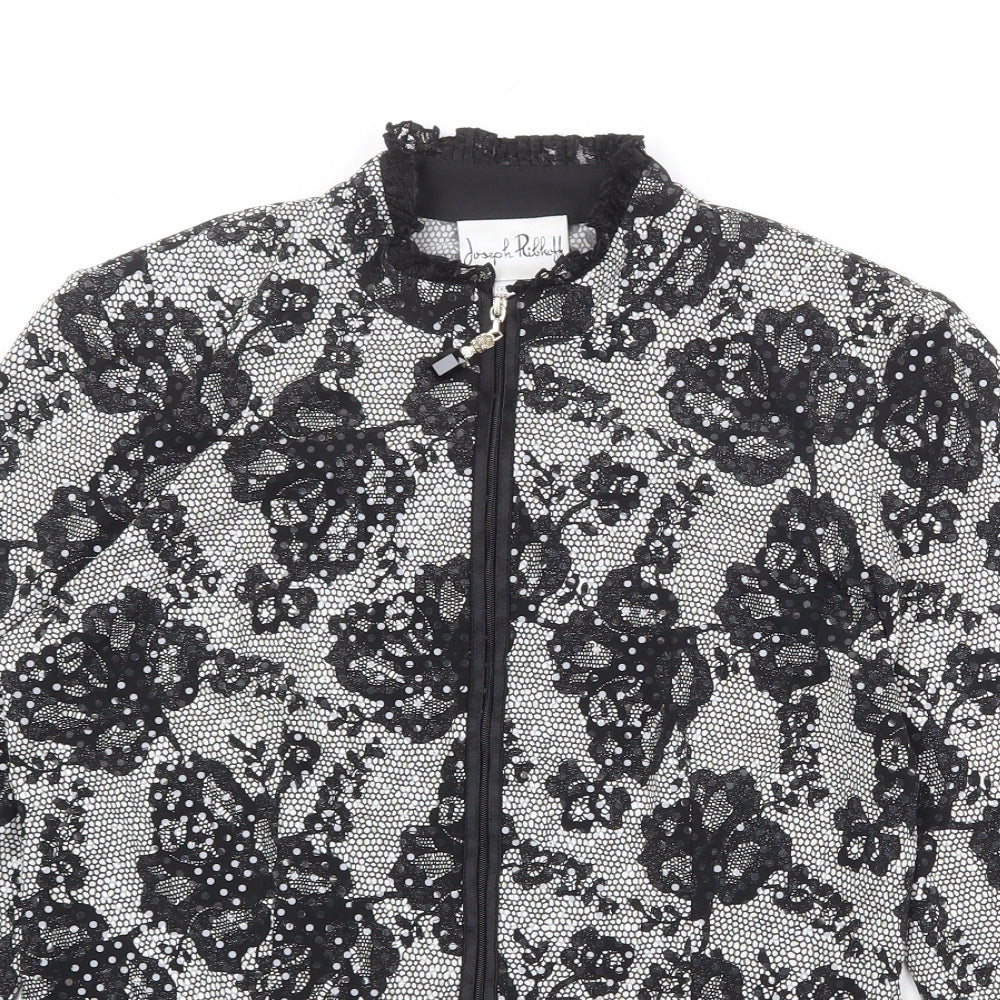 Joseph Ribkoff Womens Black Geometric Jacket Size 12 Zip - Flower Detail