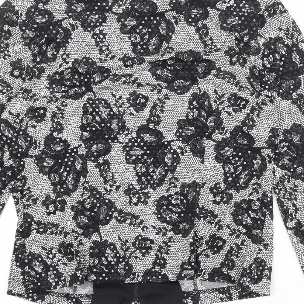 Joseph Ribkoff Womens Black Geometric Jacket Size 12 Zip - Flower Detail
