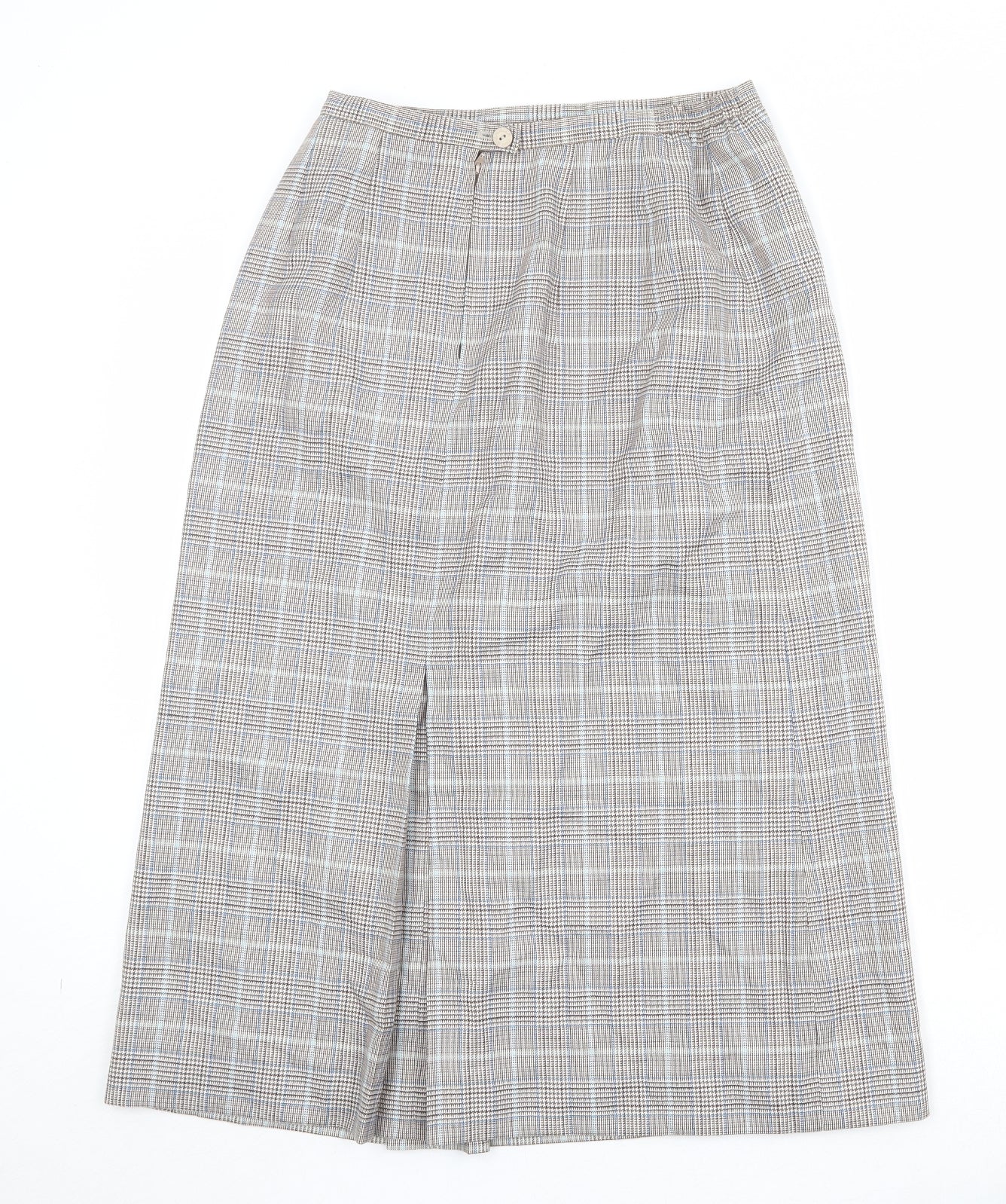 Biendella Womens Beige Plaid Polyester Pleated Skirt Size 28 in Zip