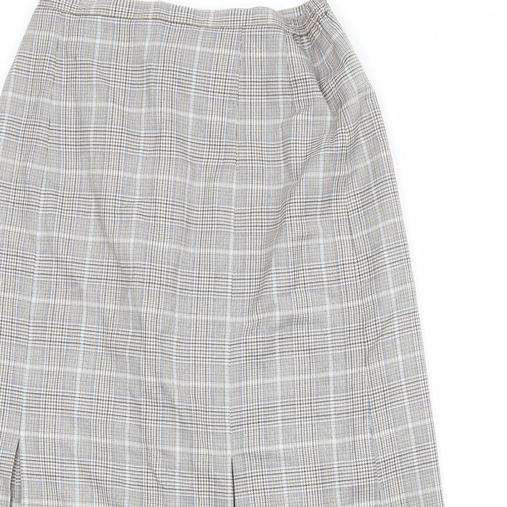 Biendella Womens Beige Plaid Polyester Pleated Skirt Size 28 in Zip